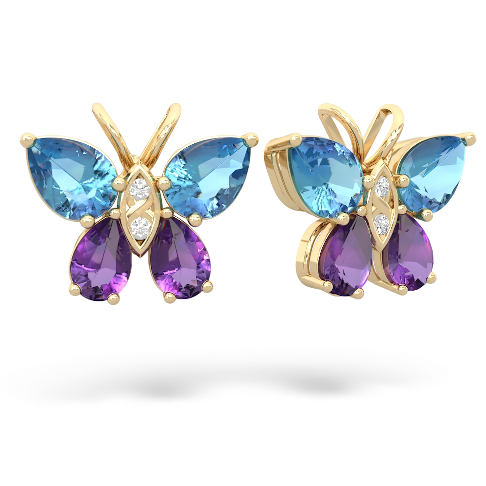 Blue Topaz Butterfly 14K Yellow Gold earrings E2215