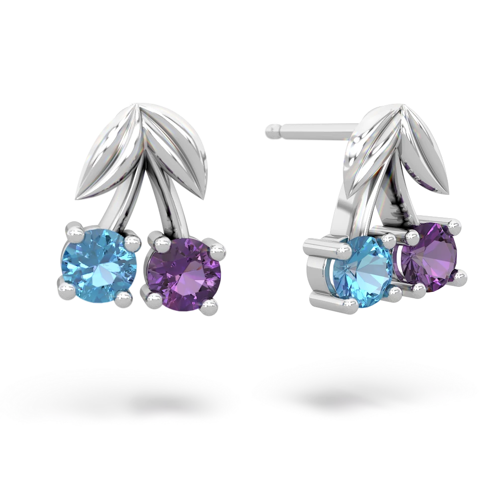 Blue Topaz Sweet Cherries 14K White Gold earrings E7001