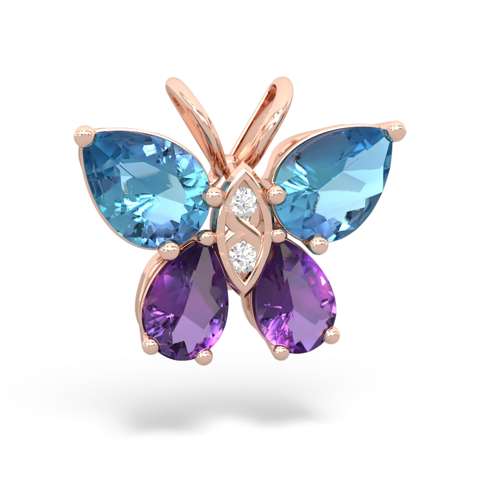 Blue Topaz Butterfly 14K Rose Gold pendant P2215