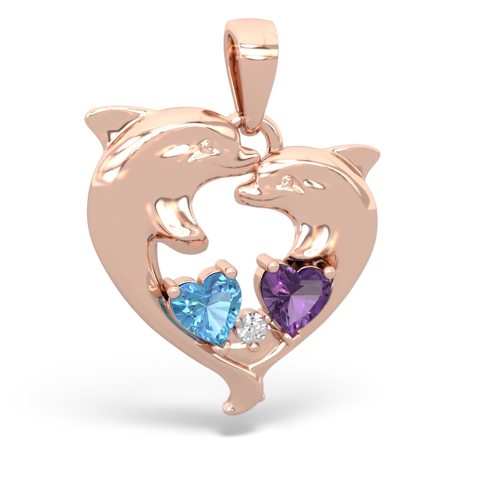 Blue Topaz Dolphin Heart 14K Rose Gold pendant P5820