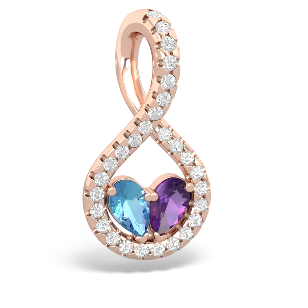 Blue Topaz Pave Twist 'One Heart' 14K Rose Gold pendant P5360