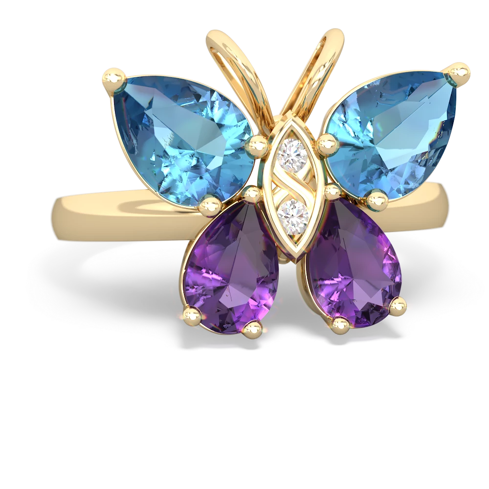 Blue Topaz Butterfly 14K Yellow Gold ring R2215