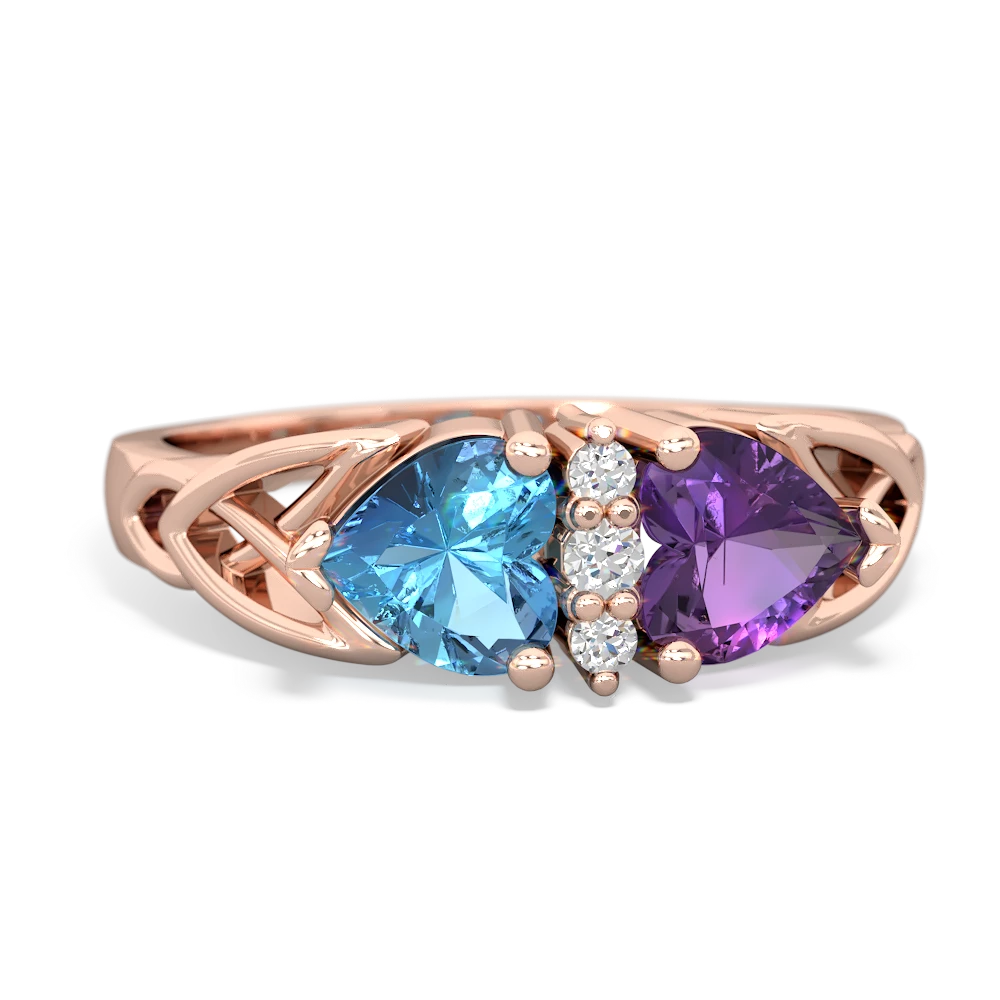 Blue Topaz Celtic Knot Double Heart 14K Rose Gold ring R5040