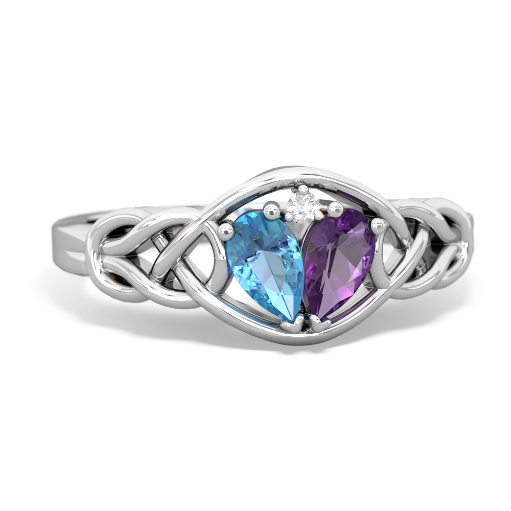 Blue Topaz Celtic Love Knot 14K White Gold ring R5420