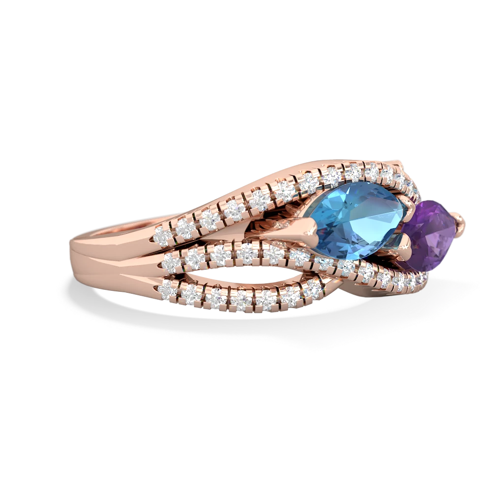 Blue Topaz Diamond Rivers 14K Rose Gold ring R3070