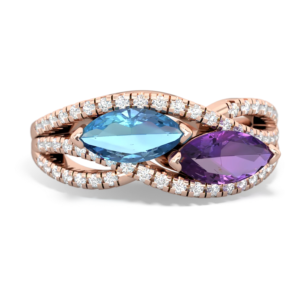 Blue Topaz Diamond Rivers 14K Rose Gold ring R3070