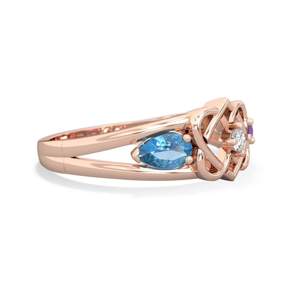 Blue Topaz Hearts Intertwined 14K Rose Gold ring R5880