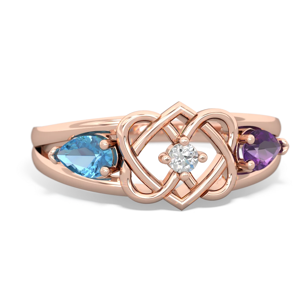 Blue Topaz Hearts Intertwined 14K Rose Gold ring R5880