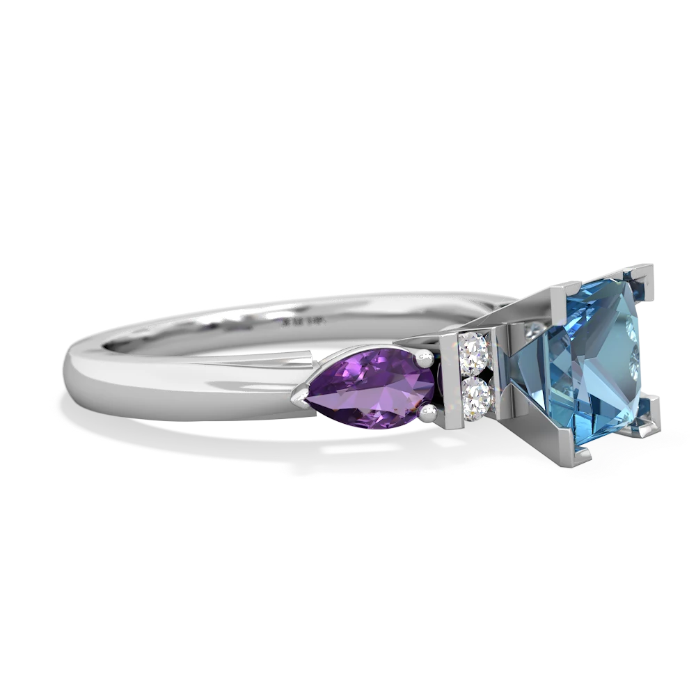 Blue Topaz 6Mm Princess Eternal Embrace Engagement 14K White Gold ring C2002