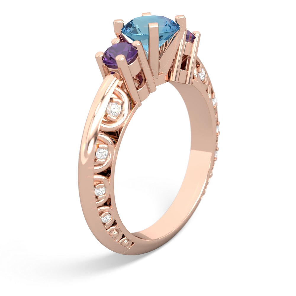 Blue Topaz Art Deco Eternal Embrace Engagement 14K Rose Gold ring C2003