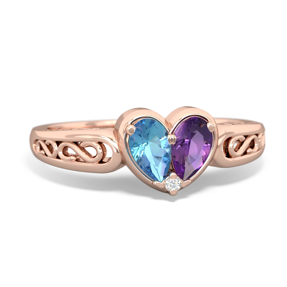 Blue Topaz Filligree 'One Heart' 14K Rose Gold ring R5070