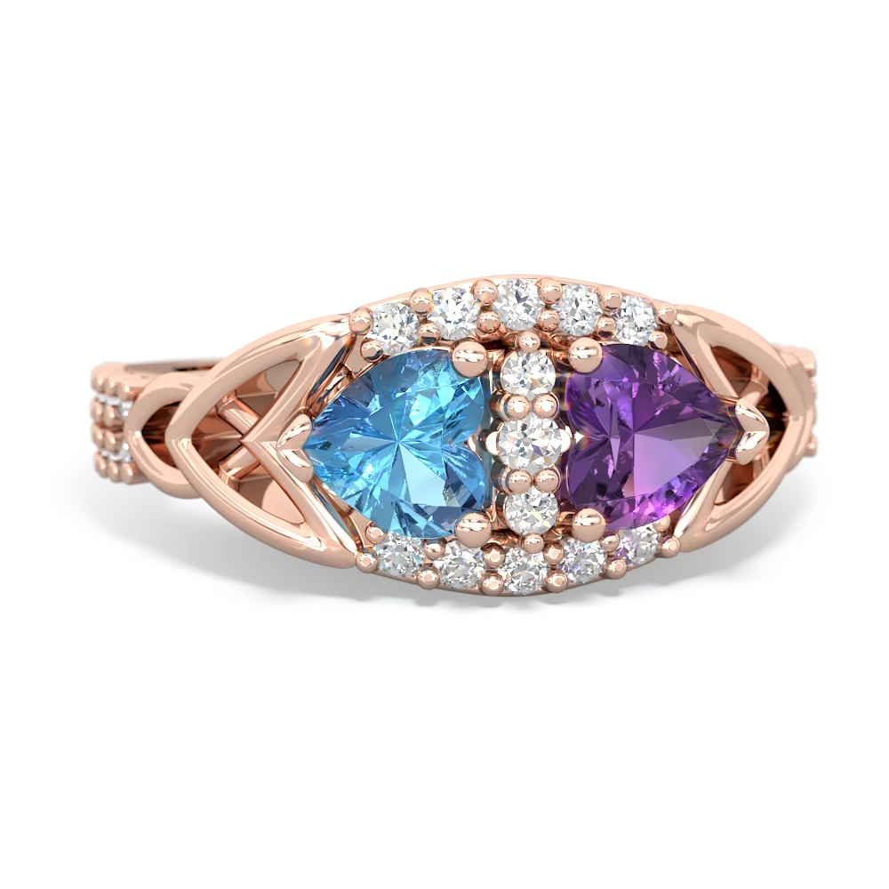 Blue Topaz Sparkling Celtic Knot 14K Rose Gold ring R2645