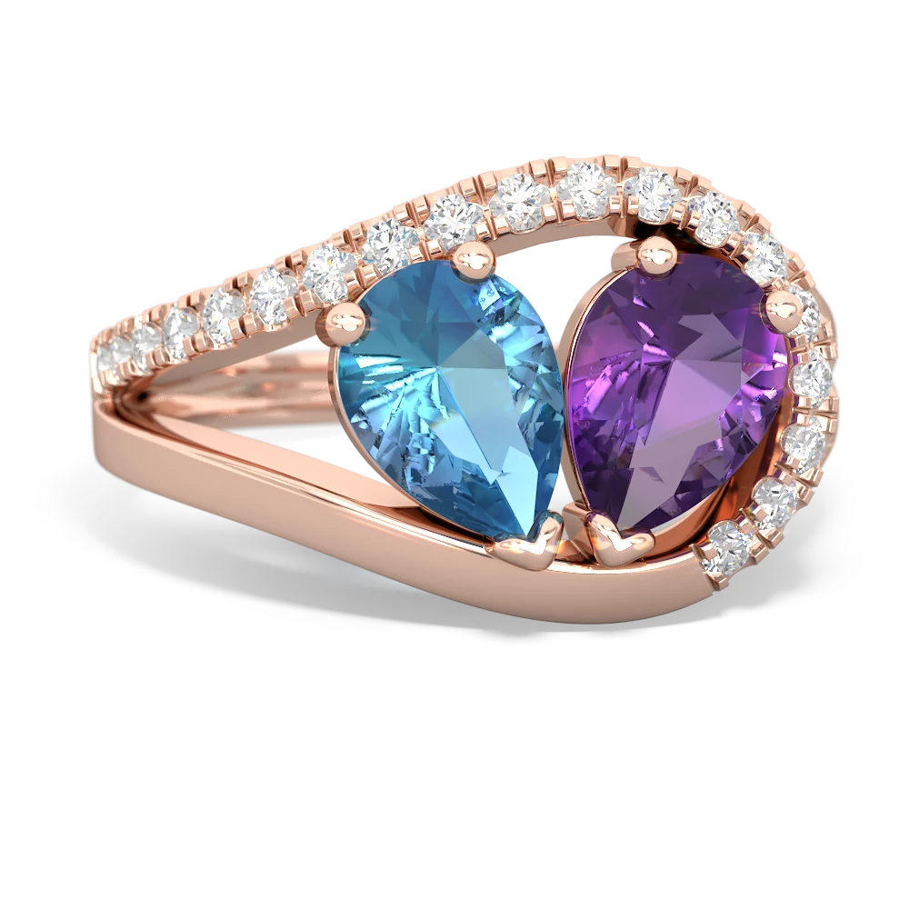 Blue Topaz Nestled Heart Keepsake 14K Rose Gold ring R5650