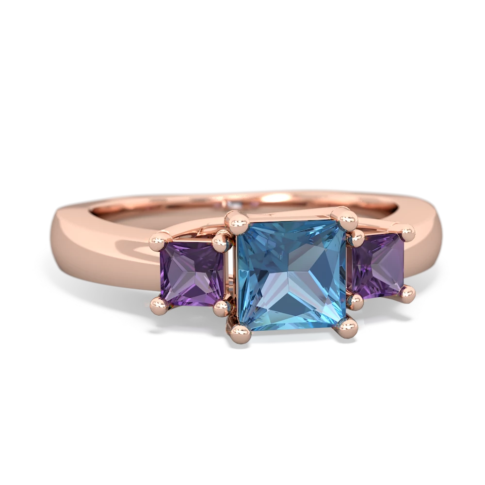 Blue Topaz Three Stone Trellis 14K Rose Gold ring R4015