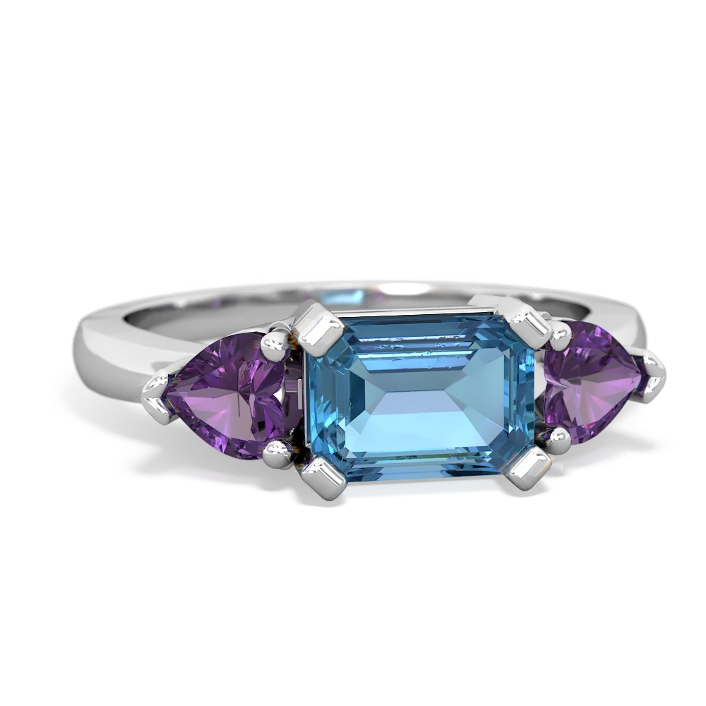 Blue Topaz Three Stone 14K White Gold ring R5235