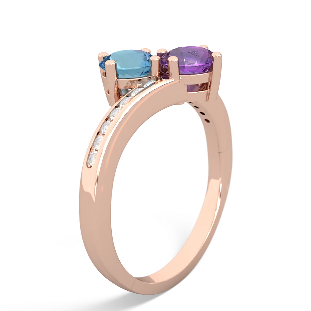 Blue Topaz Channel Set Two Stone 14K Rose Gold ring R5303