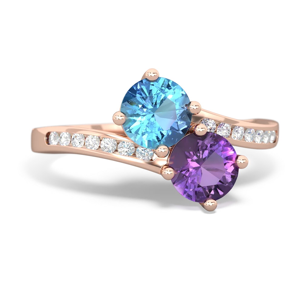 Blue Topaz Channel Set Two Stone 14K Rose Gold ring R5303