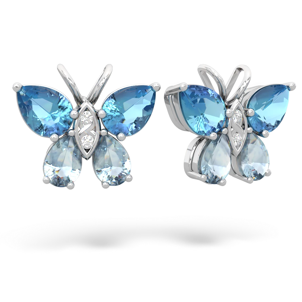 Blue Topaz Butterfly 14K White Gold earrings E2215