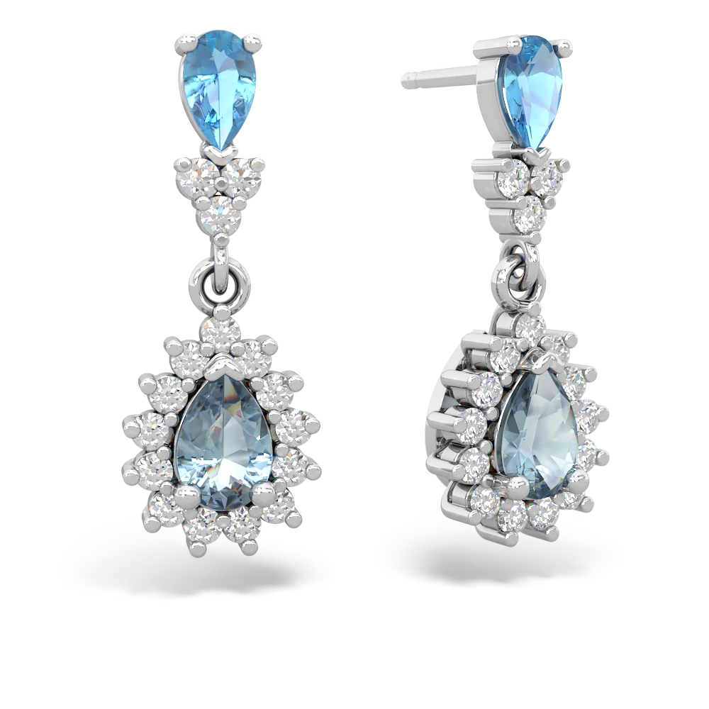 Blue Topaz Halo Pear Dangle 14K White Gold earrings E1882