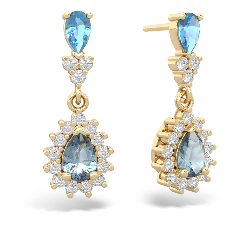 Blue Topaz Halo Pear Dangle 14K Yellow Gold earrings E1882