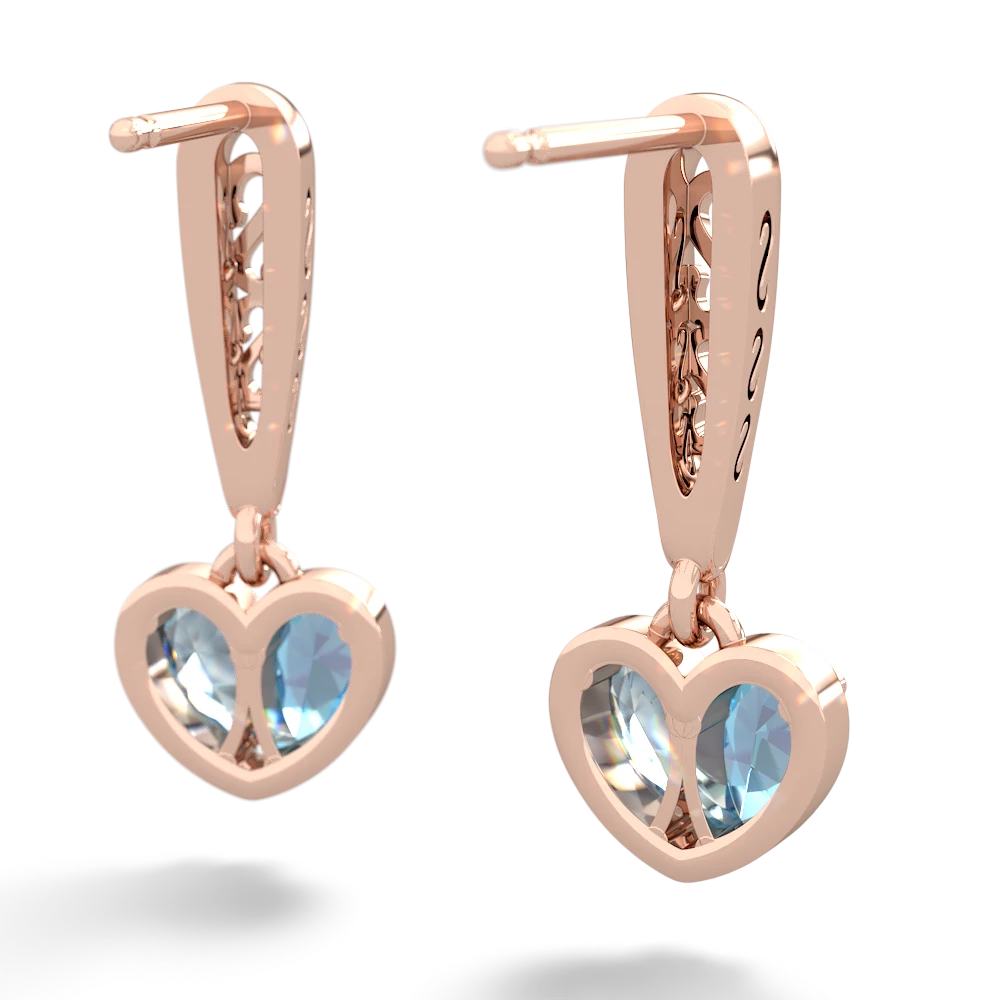 Blue Topaz Filligree Heart 14K Rose Gold earrings E5070