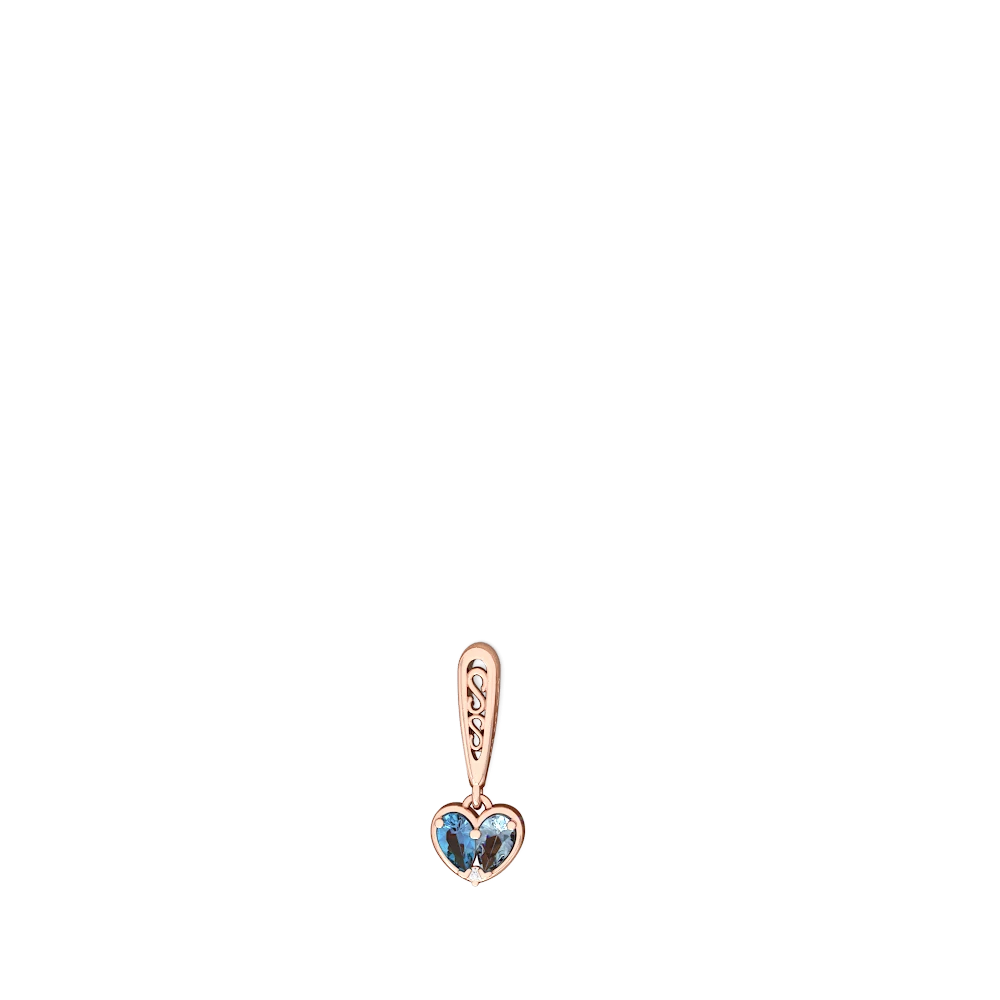 Blue Topaz Filligree Heart 14K Rose Gold earrings E5070