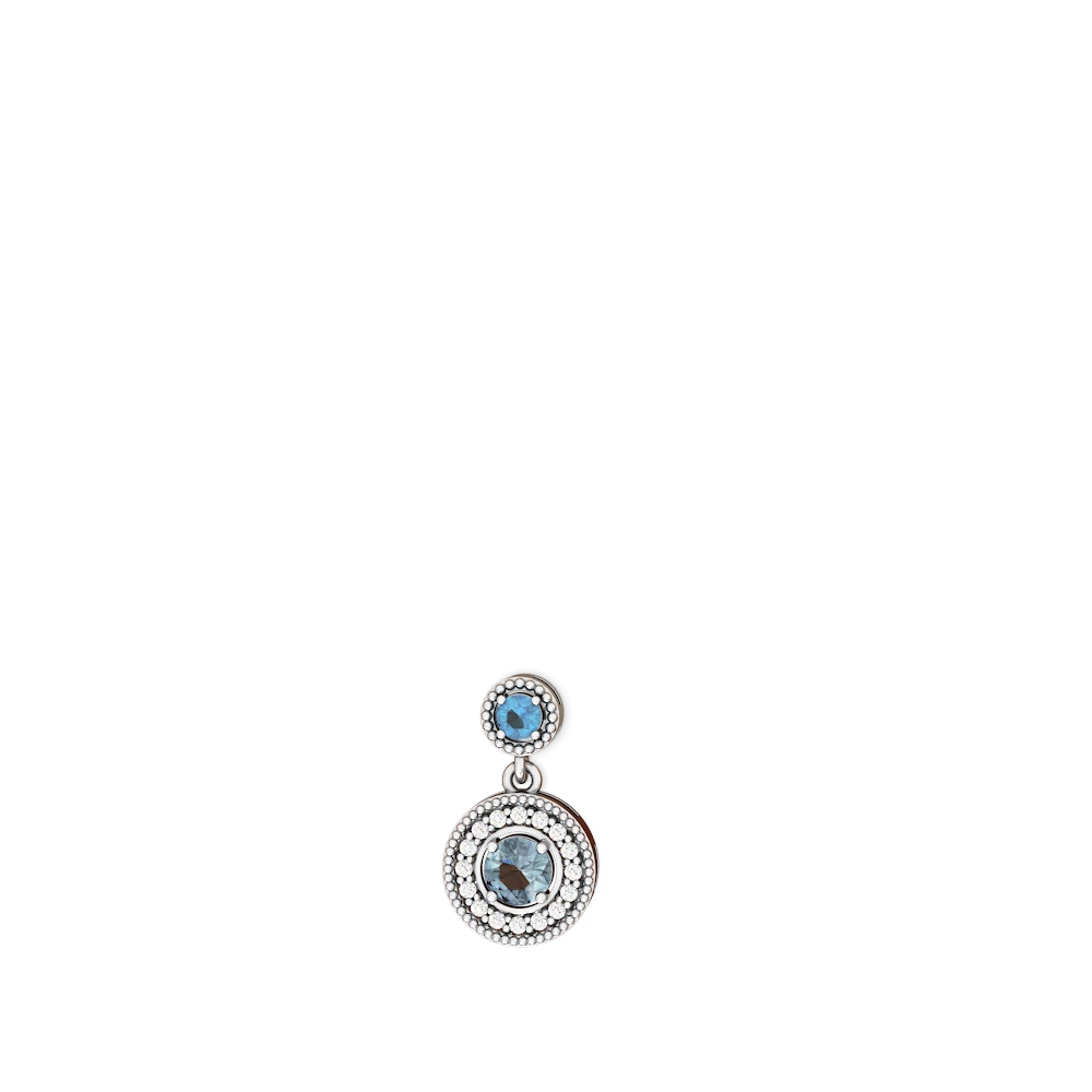 Blue Topaz Halo Dangle 14K White Gold earrings E5319