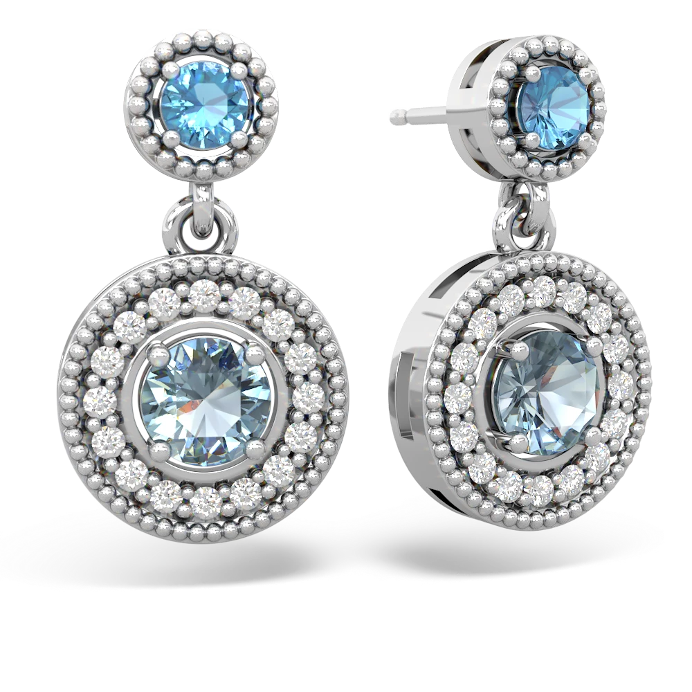 Blue Topaz Halo Dangle 14K White Gold earrings E5319