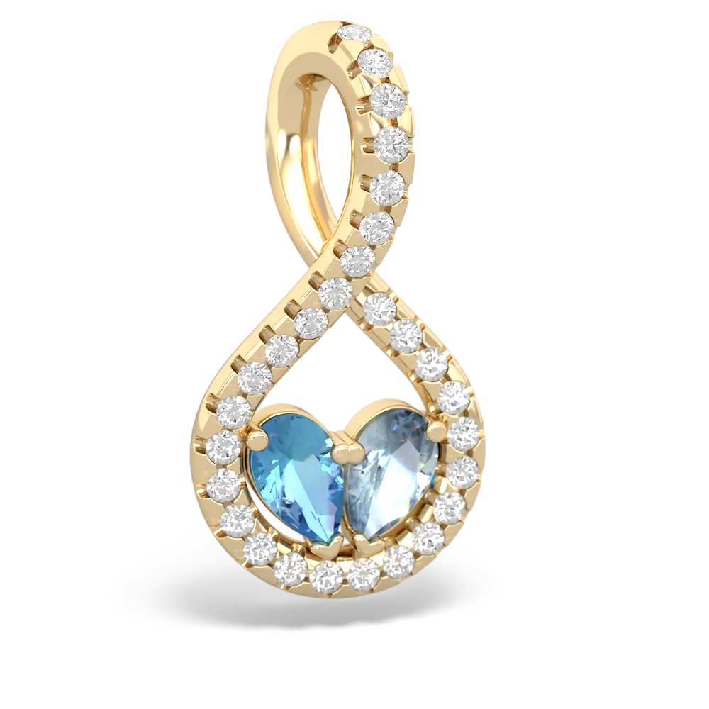 Blue Topaz Pave Twist 'One Heart' 14K Yellow Gold pendant P5360