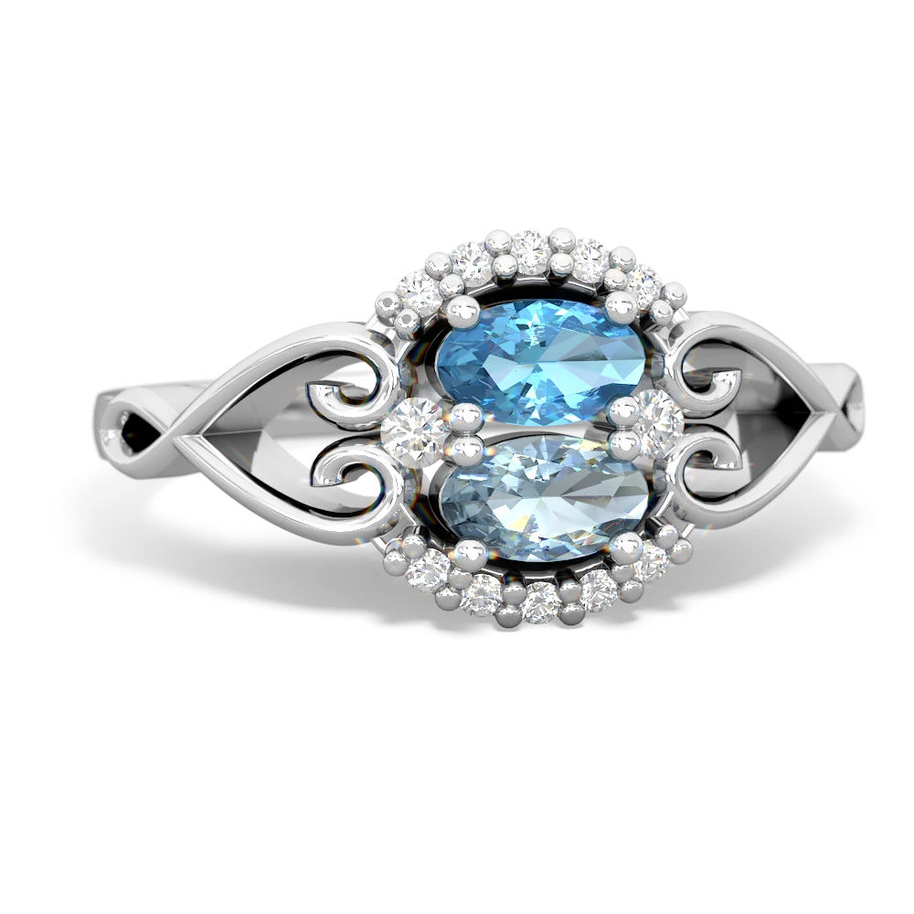 Blue Topaz Love Nest 14K White Gold ring R5860