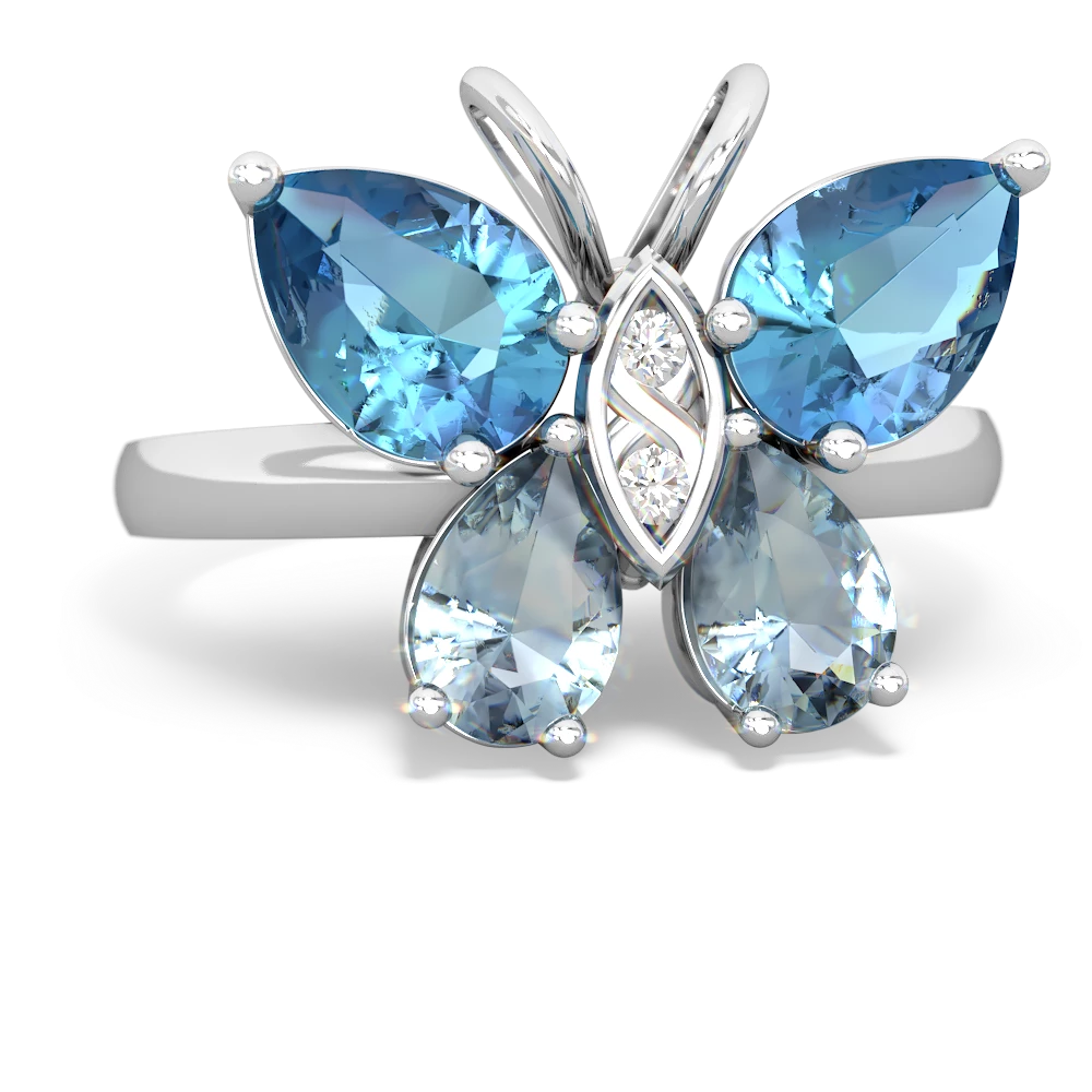 Blue Topaz Butterfly 14K White Gold ring R2215