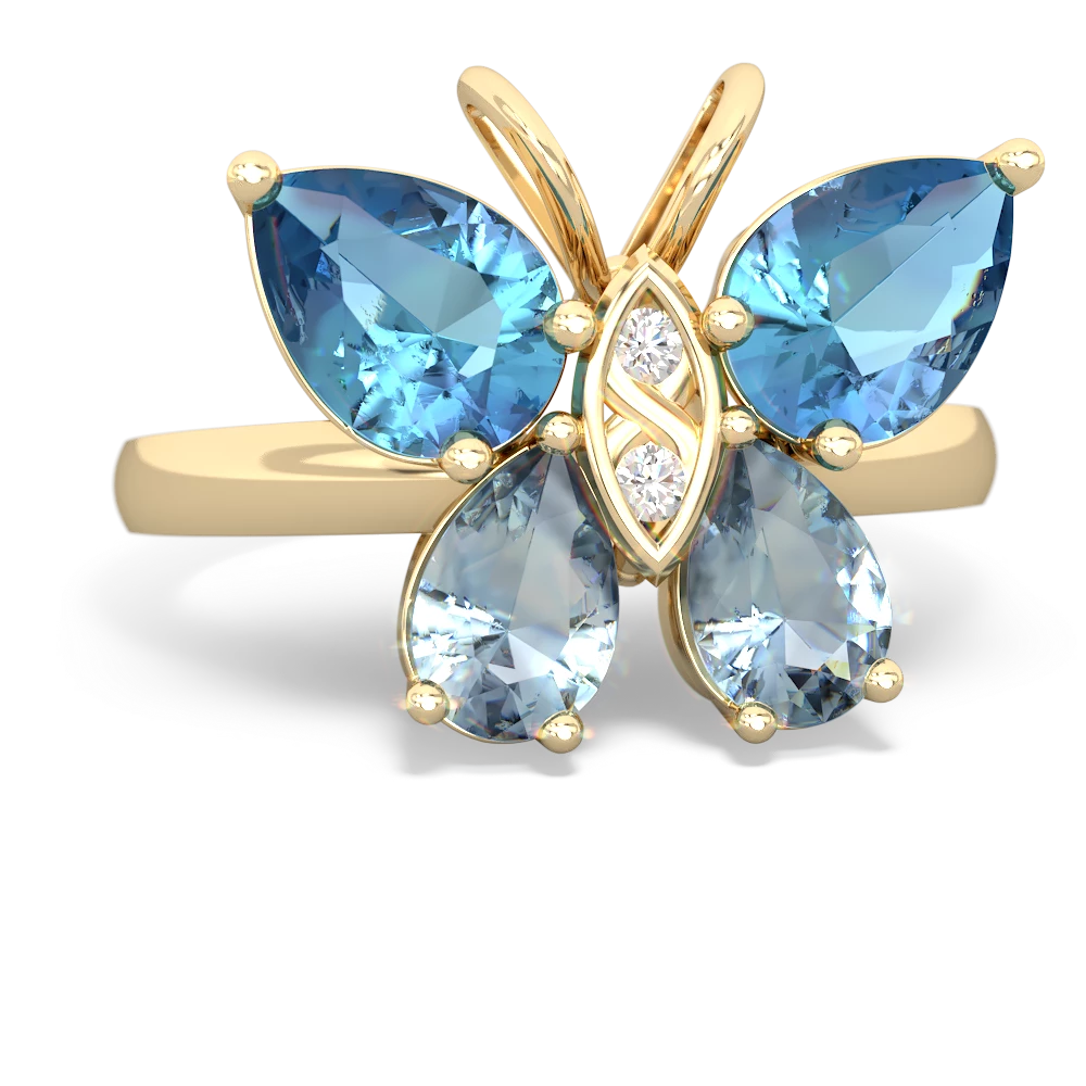 Blue Topaz Butterfly 14K Yellow Gold ring R2215