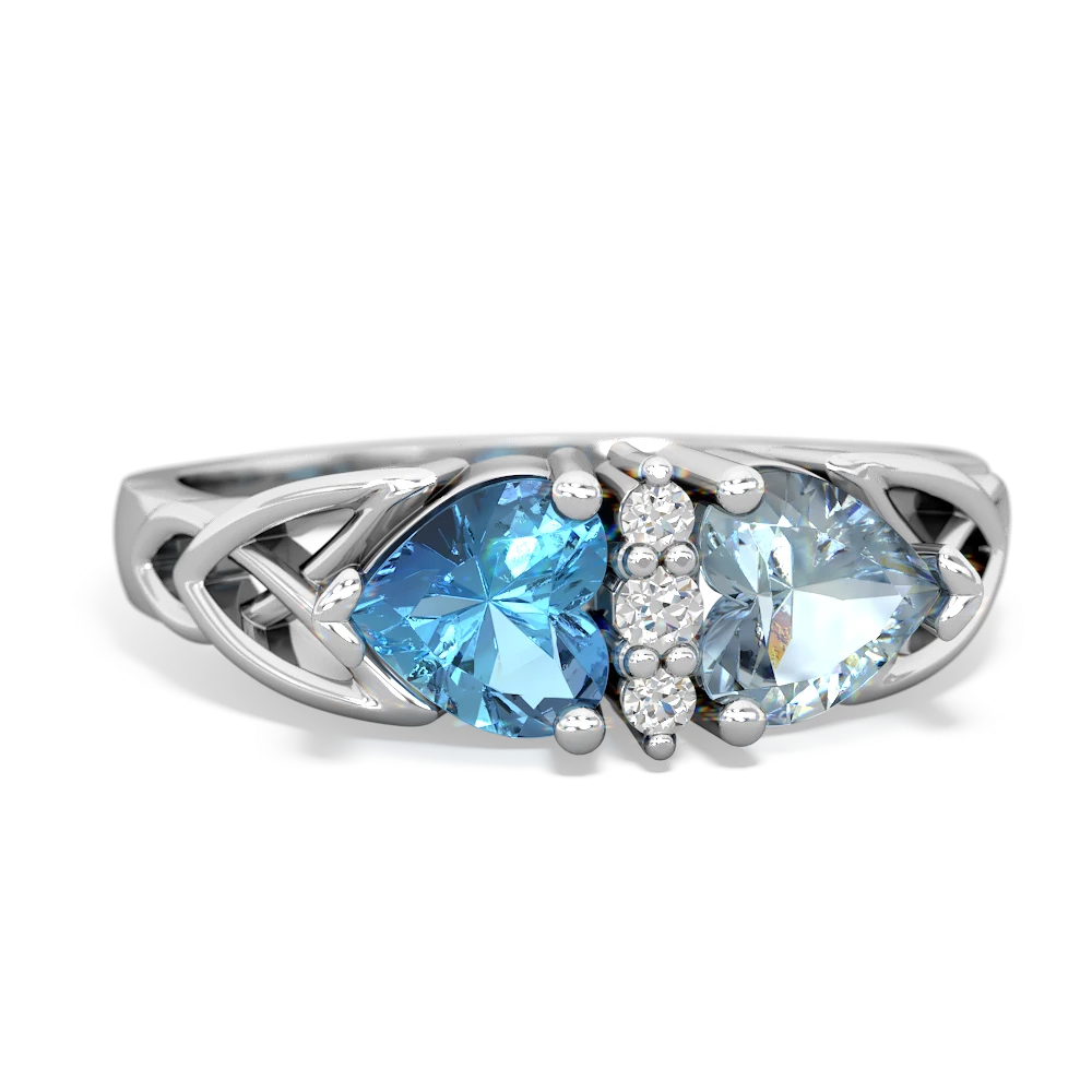 Blue Topaz Celtic Knot Double Heart 14K White Gold ring R5040