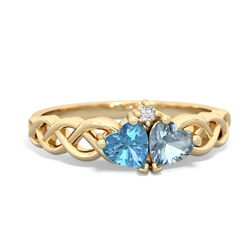 Blue Topaz Heart To Heart Braid 14K Yellow Gold ring R5870