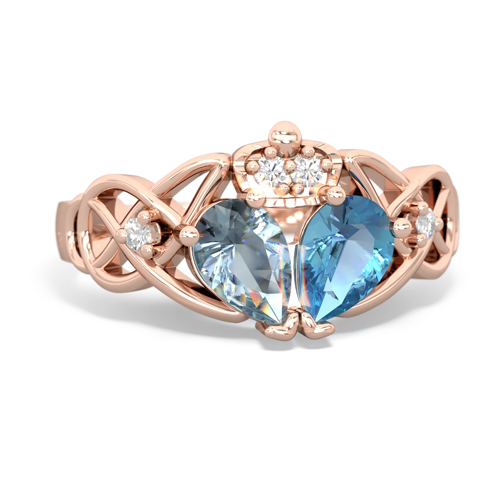 Blue Topaz 'One Heart' Celtic Knot Claddagh 14K Rose Gold ring R5322