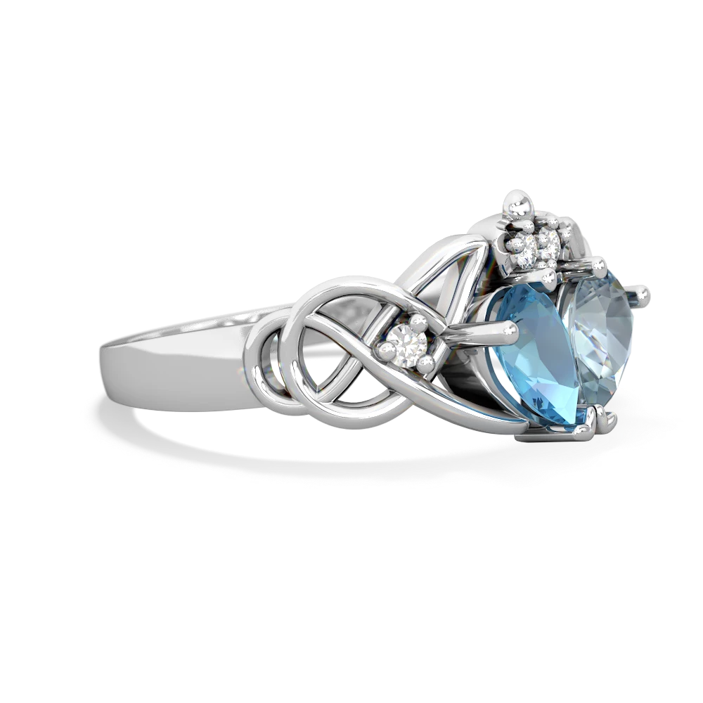 Blue Topaz 'One Heart' Celtic Knot Claddagh 14K White Gold ring R5322