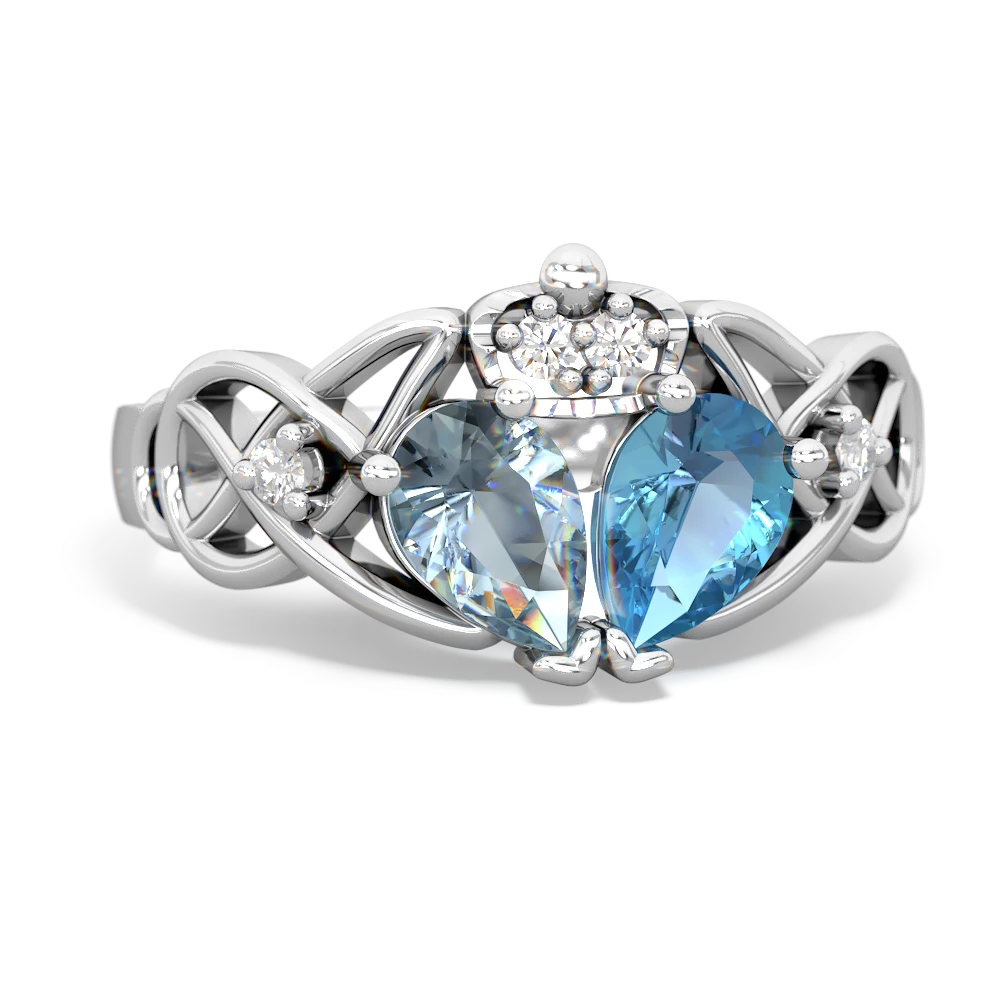 Blue Topaz 'One Heart' Celtic Knot Claddagh 14K White Gold ring R5322