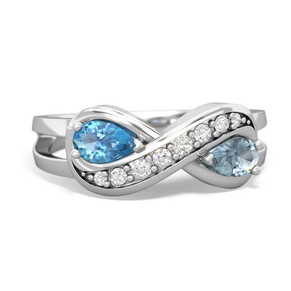 Blue Topaz Diamond Infinity 14K White Gold ring R5390