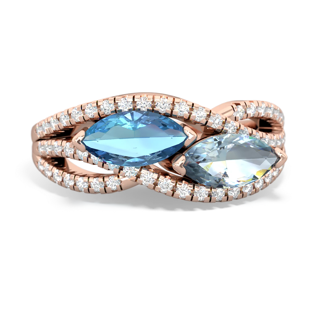 Blue Topaz Diamond Rivers 14K Rose Gold ring R3070