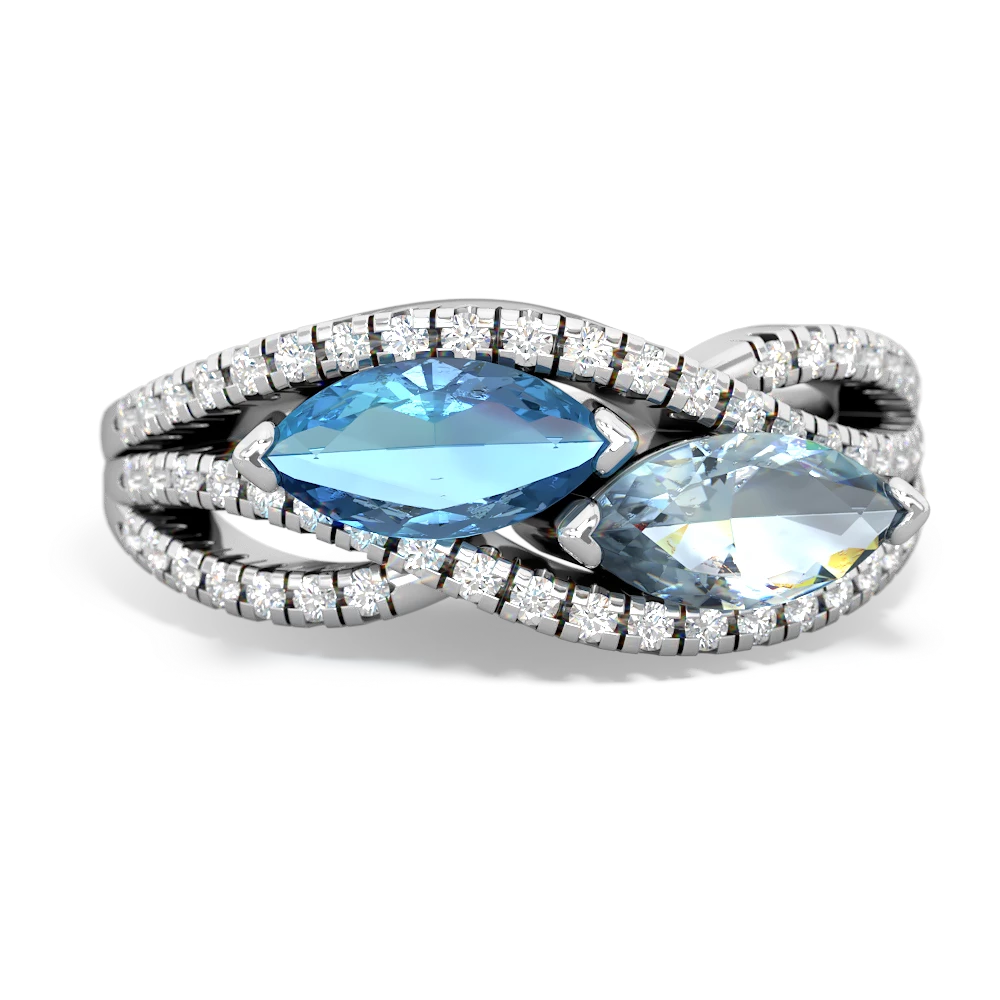 Blue Topaz Diamond Rivers 14K White Gold ring R3070