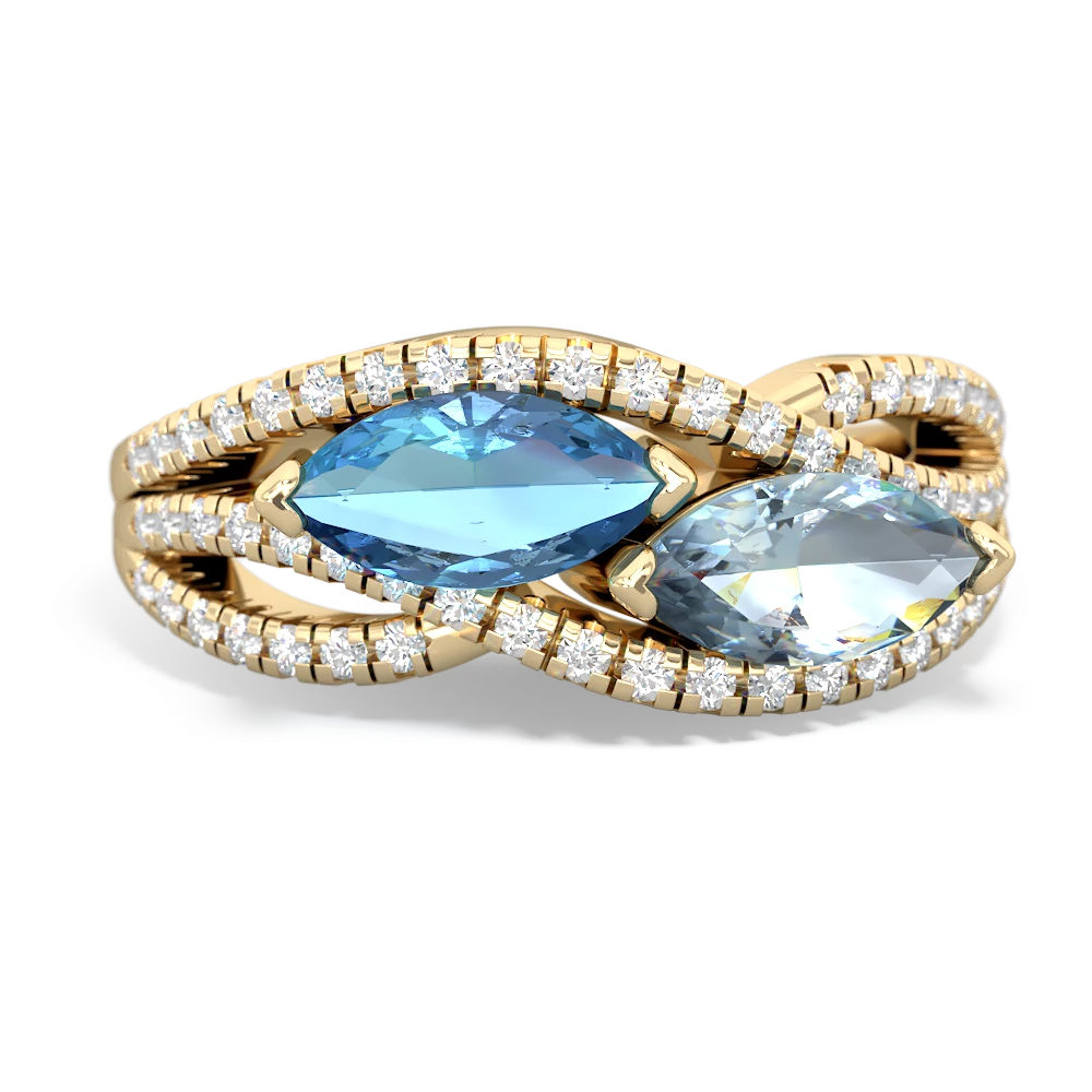 Blue Topaz Diamond Rivers 14K Yellow Gold ring R3070