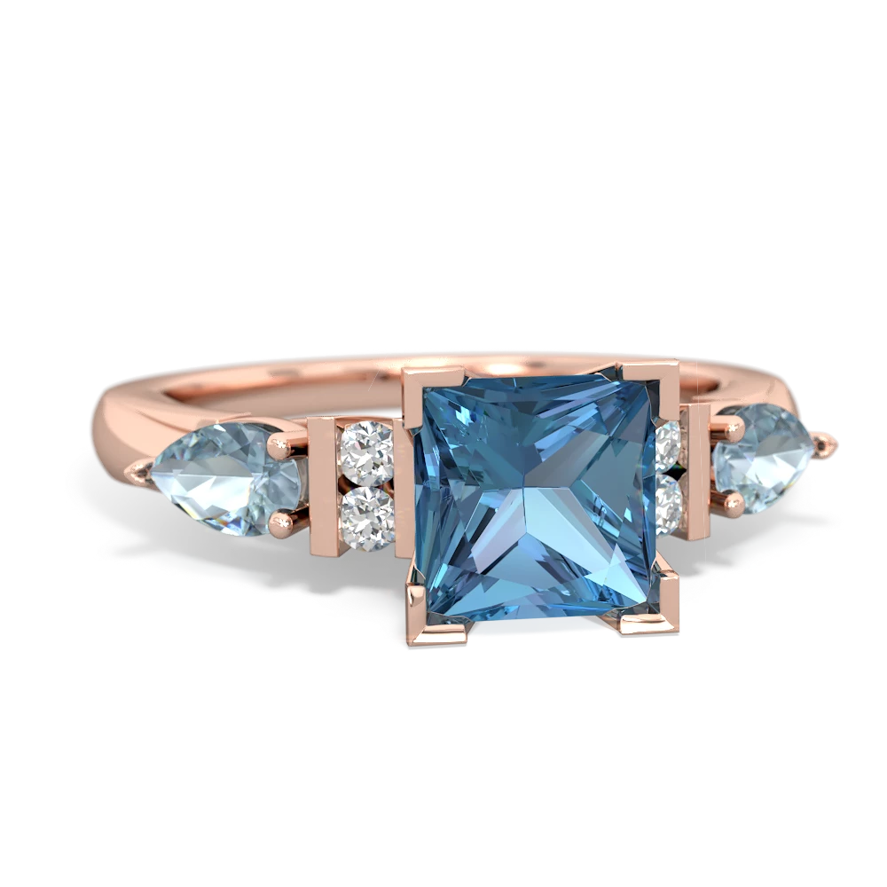 Blue Topaz 6Mm Princess Eternal Embrace Engagement 14K Rose Gold ring C2002