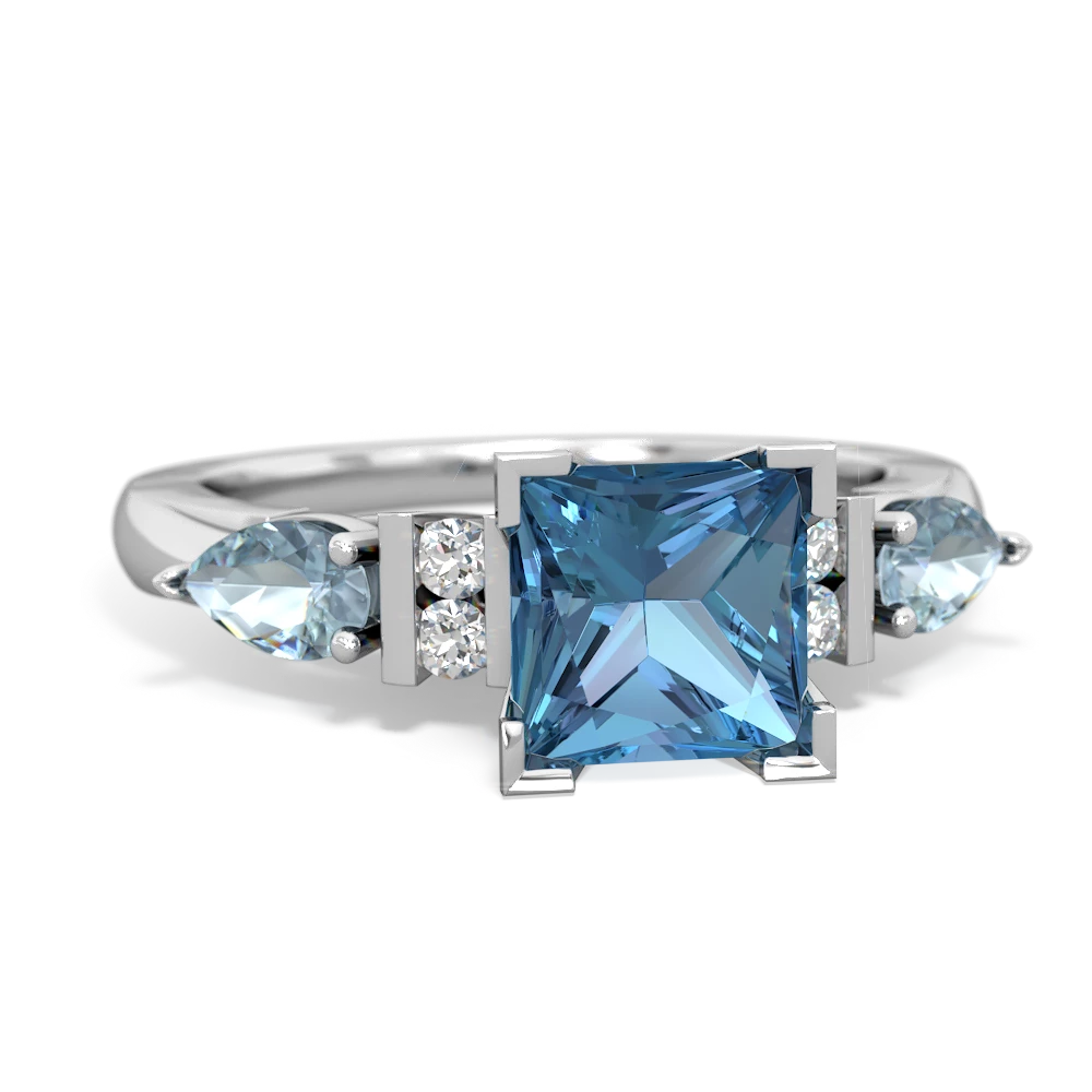 Blue Topaz 6Mm Princess Eternal Embrace Engagement 14K White Gold ring C2002