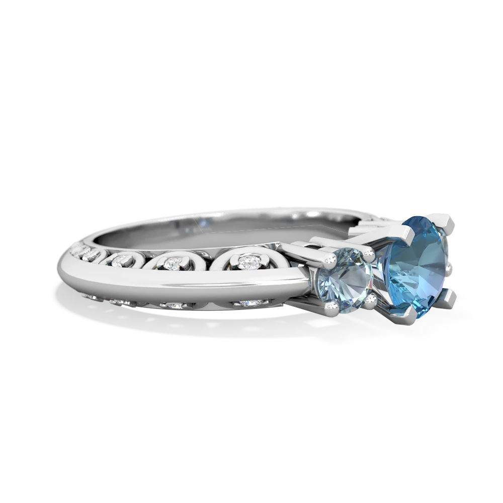 Blue Topaz Art Deco Eternal Embrace Engagement 14K White Gold ring C2003