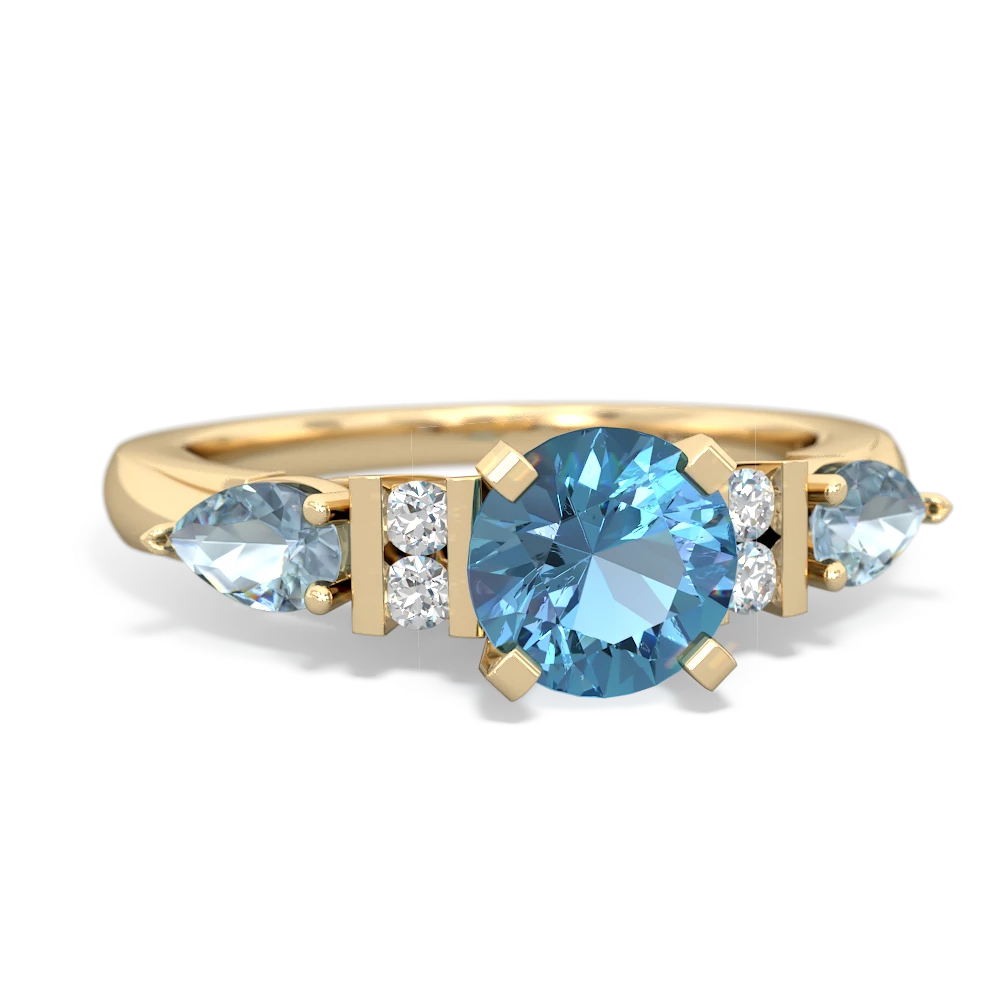 Blue Topaz 6Mm Round Eternal Embrace Engagement 14K Yellow Gold ring R2005