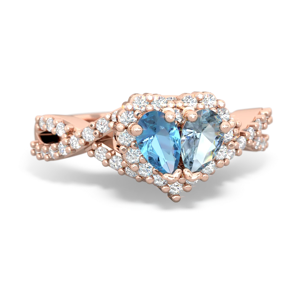 Blue Topaz Diamond Twist 'One Heart' 14K Rose Gold ring R2640HRT