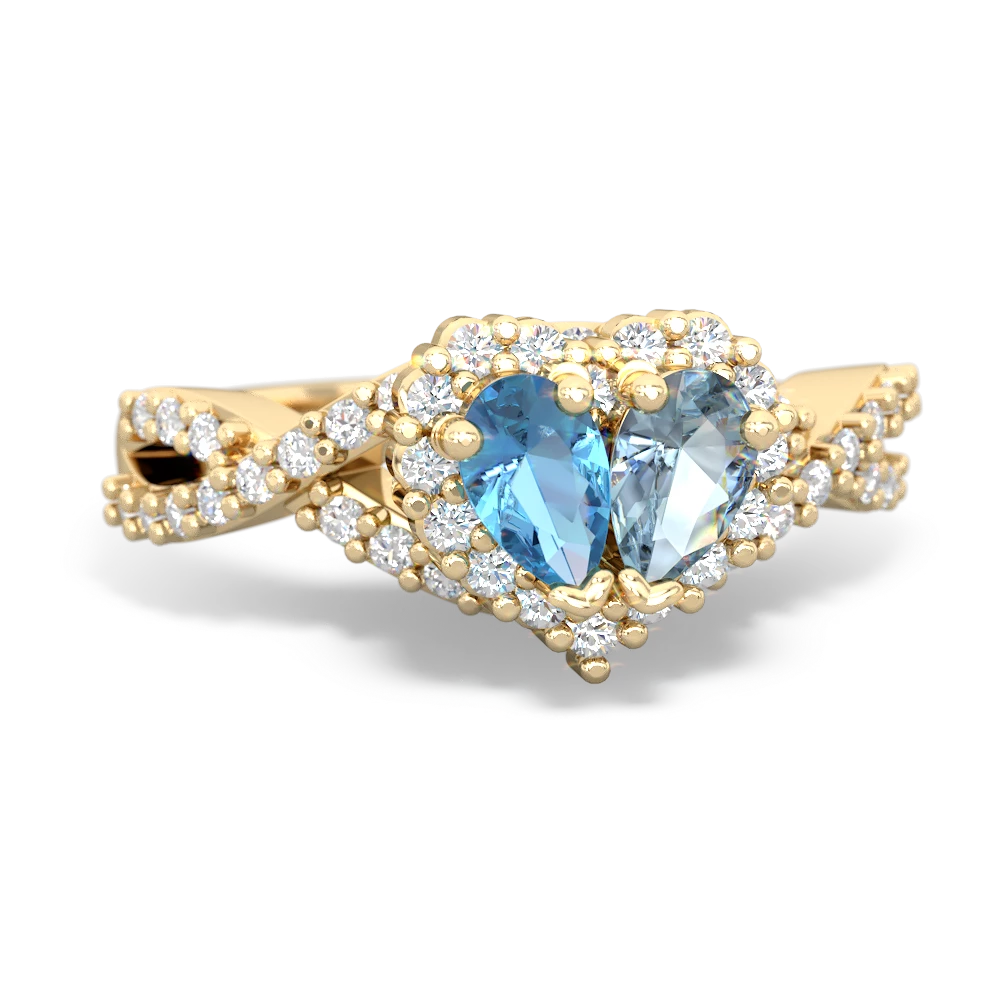 Blue Topaz Diamond Twist 'One Heart' 14K Yellow Gold ring R2640HRT