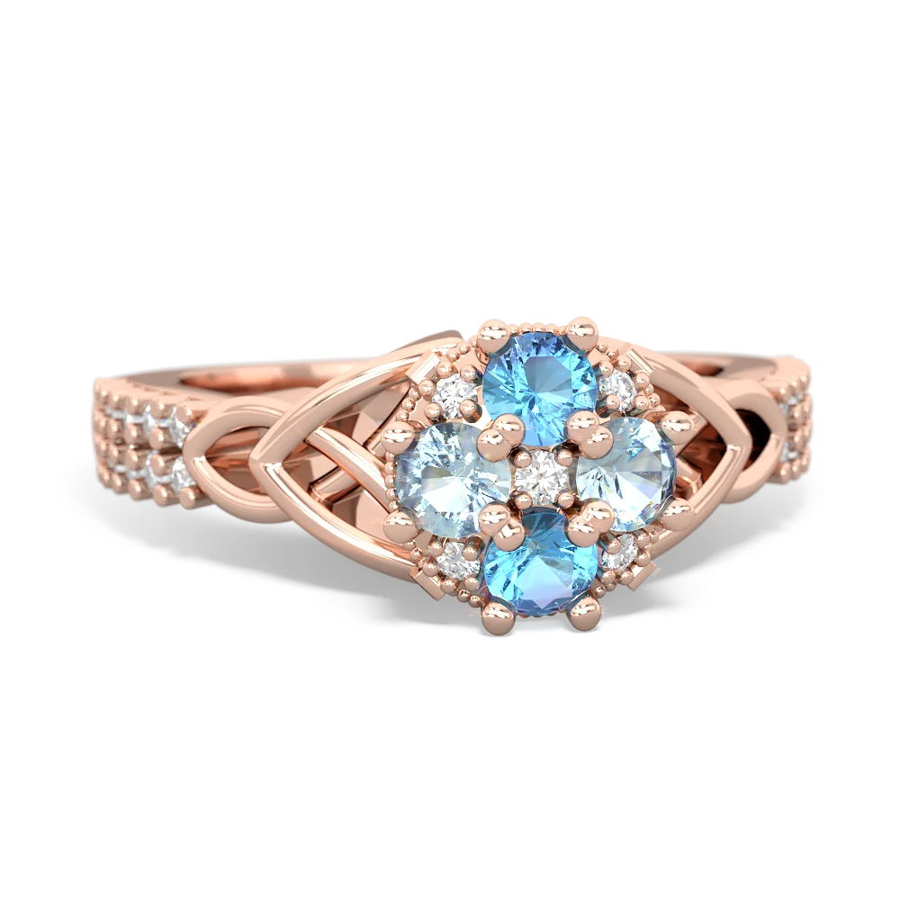 Blue Topaz Celtic Knot Cluster Engagement 14K Rose Gold ring R26443RD