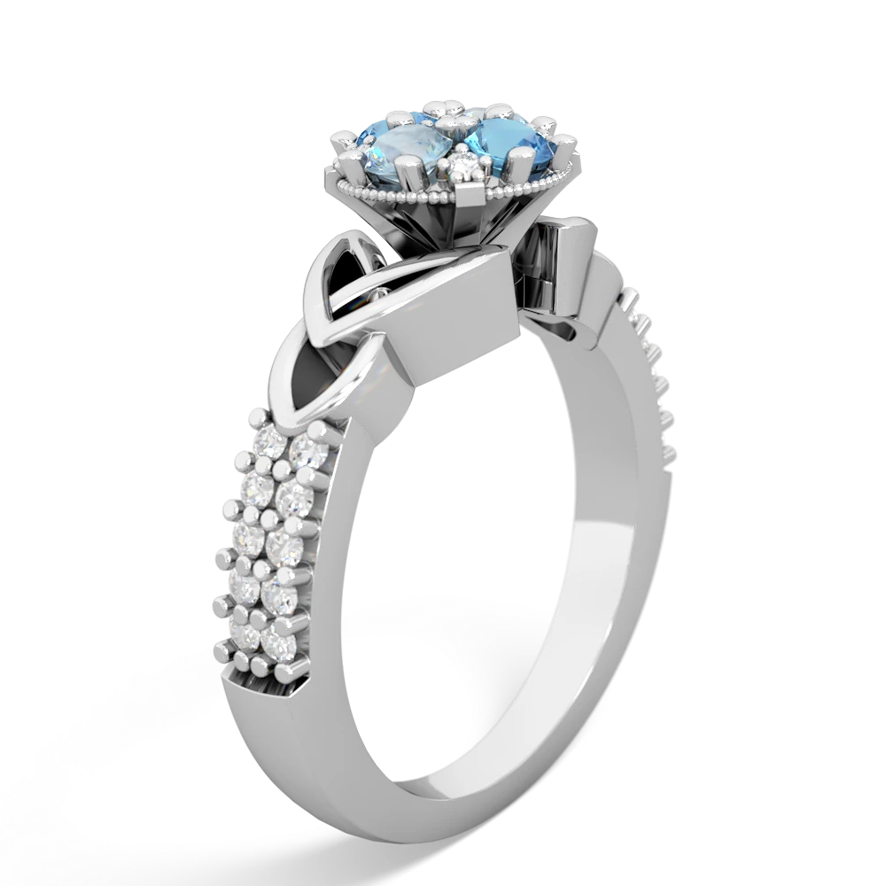 Blue Topaz Celtic Knot Cluster Engagement 14K White Gold ring R26443RD