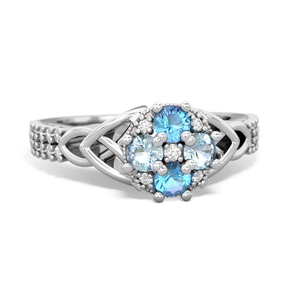 Blue Topaz Celtic Knot Cluster Engagement 14K White Gold ring R26443RD